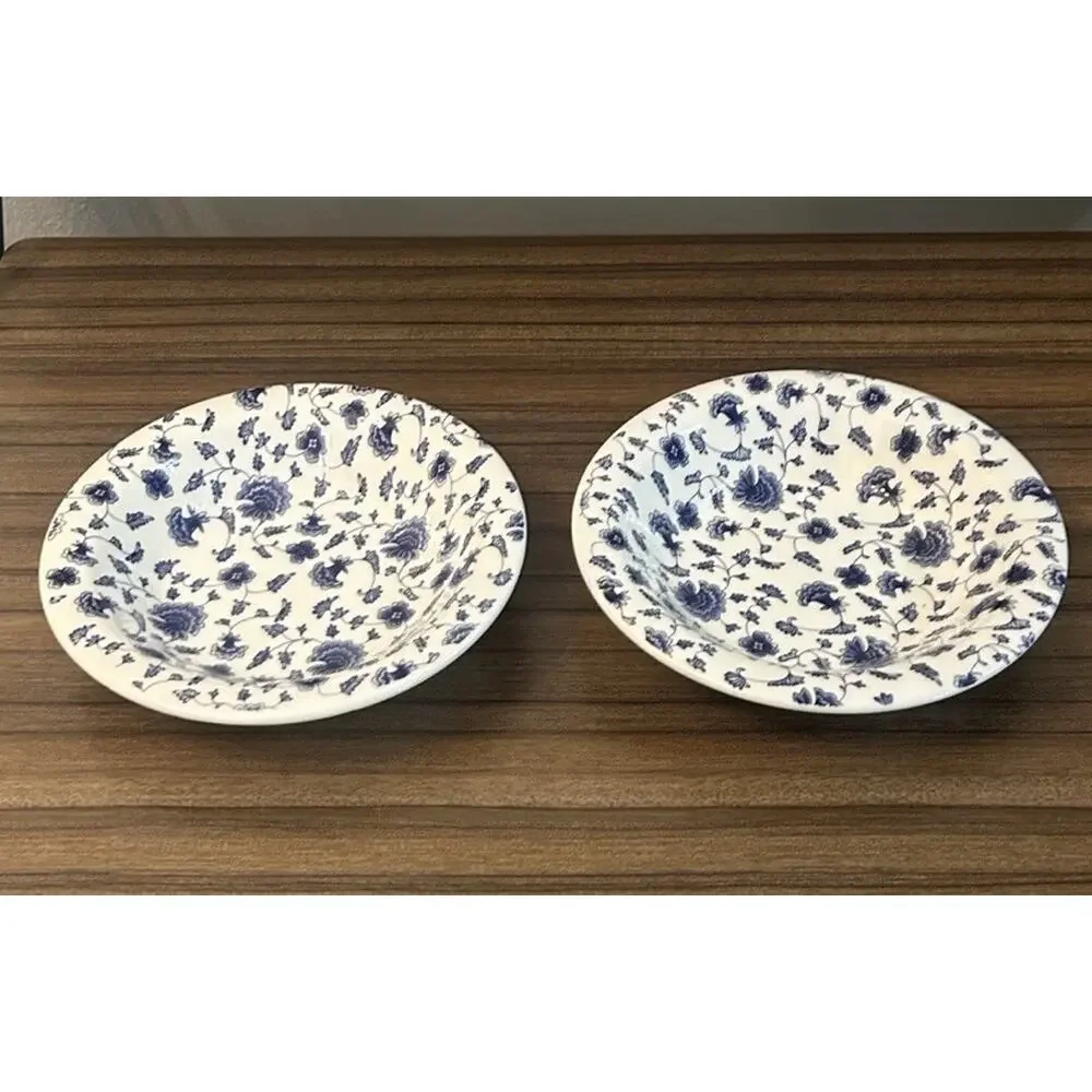 Pier 1 Imports Quadrifoglio Blue Chintz Soup Cereal Bowls Set of 2 Italy VTG